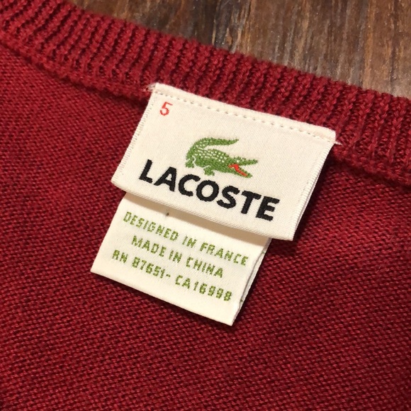 Lacoste mens 5 L large red argyle plaid v neck pull over sweater - Picture 2 of 6